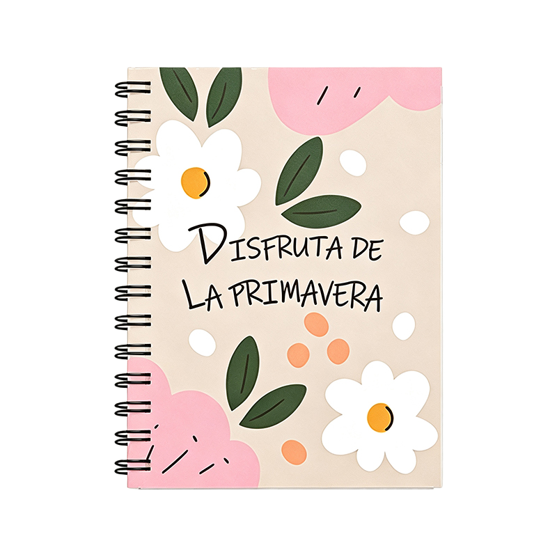 Cuaderno de bobina ilustrado con flores de primavera pastel