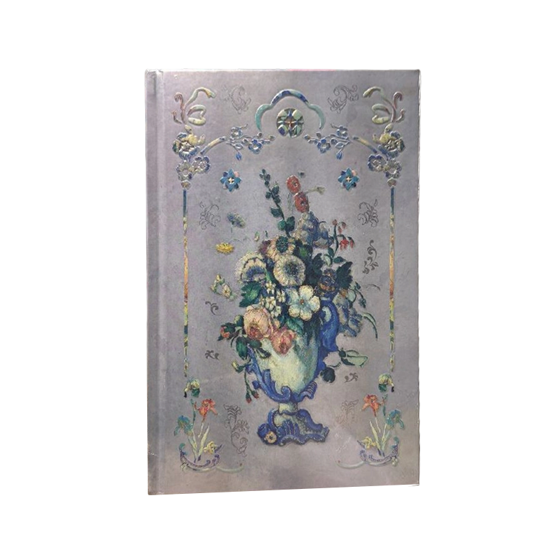 Diario de tapa dura con flores en relieve plateado